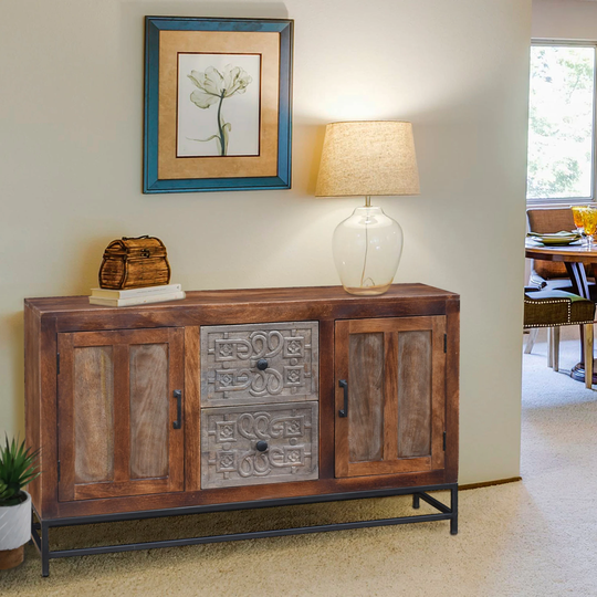 Balam Mango Wood Sideboard with 2 Doors and 2 Drawers