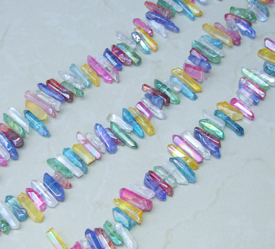 Polished Multi-Colored Titanium Quartz Points, Crystals Strand, Points Drilled, Crystal 15-30mm