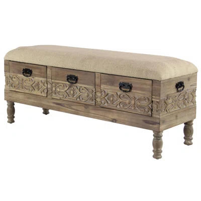 Rustic 20 X 47 Inch Three-Drawer Storage Bench With Cushioned Seat