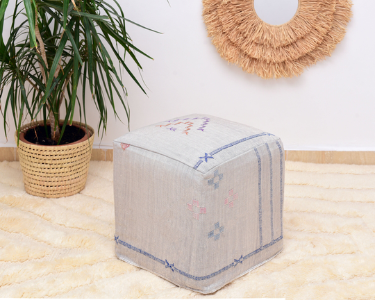 Cactus Silk Pouf, Moroccan Ottoman, Pouf Ottoman Moroccan, Bluestone Gray Cube Chair, Dressing Table Ethnic Entry