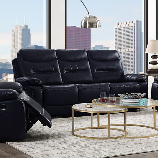Sofa (Motion) in Navy Leather-Gel Match/Brown Leather Aire
