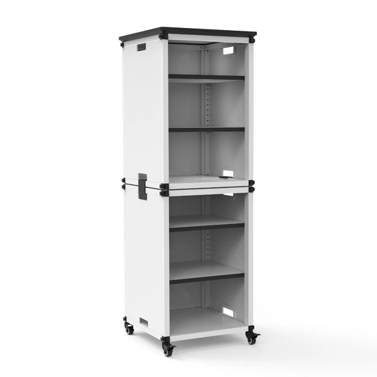 Modular Bookshelf - Narrow Stacked Modules with Casters and Tabletop - N/A
