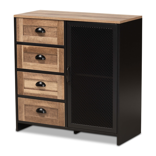 Connell Modern & Industrial Brown Wood and Black Metal Sideboard