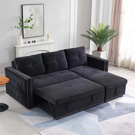 EYIW Sectional Sofa with Pull Out Bed, 2 Seats Sofa and Reversible Chaise Lounge with Storage and Armrest