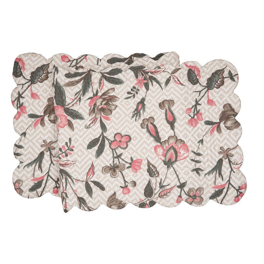 Colonial Williamsburg 14" x 51" Blair Garden Cotton Quilted Reversible Table Runner 14x51 - Tan