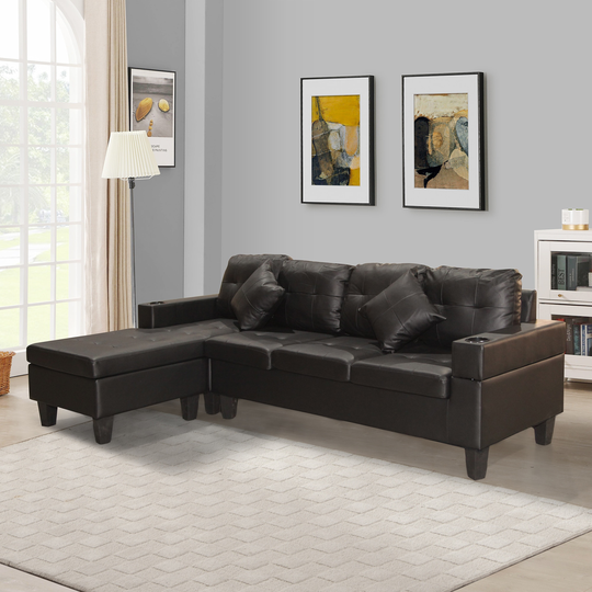 Sectional Sofa with L Shape Chaise Lounge cup holder and Left or Right Hand Chaise