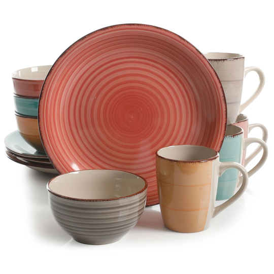 Gibson Home Color Vibes Pastel 12 Piece Stoneware Dinnerware Set in Assorted Colors