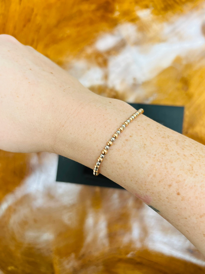 14K 2.5/3mm Medium Weight White & Rose Gold Chain N Clasp Beaded Bracelet - Stackable Chained With