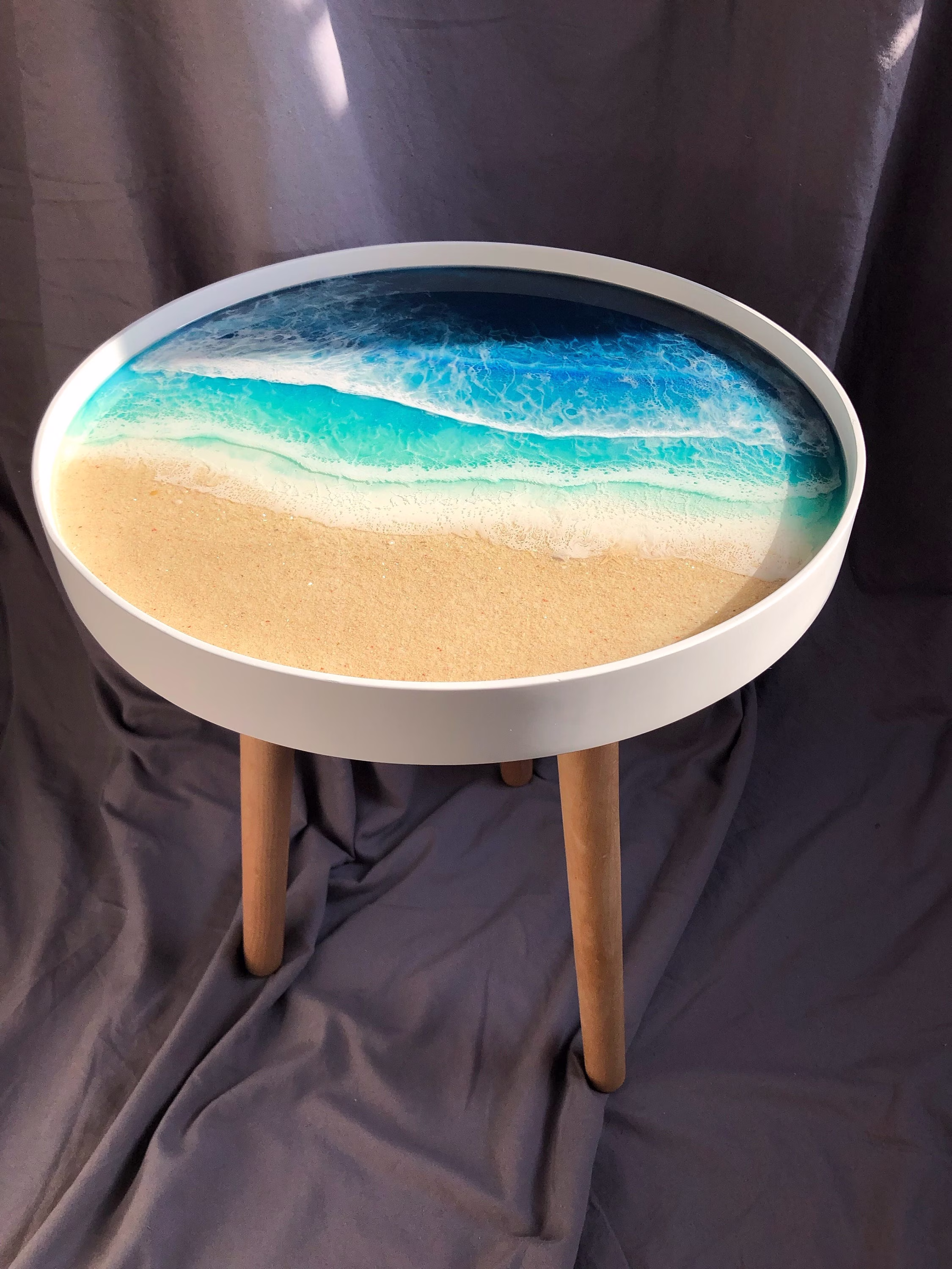 15" Ocean End Table, Nightstand, Resin Live Edge Coffee Living Room Furniture Table Epoxy