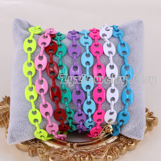 10Pcs, Mix Color Coffee Bean Link Chain Bracelet Metal Jewelry Woman Girl Gift, Colorful