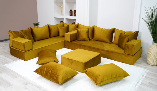 8" Thickness Velvet Fabric Gold L Shaped Floor Seating, Moroccan Livingroom Luxury Velvet Couch, Ektorp Sofa Cover, Bed