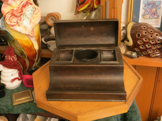Antique Large Copper Desk Stamp Box with Pen Tray