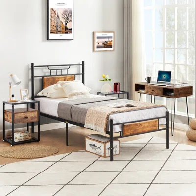 Aniyyah Bedroom Set Bed Frame Nightstands And Desk Set (Set Of 4)