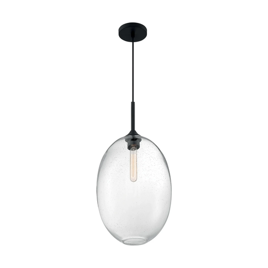 Aria 1-Light Large Pendant Fixture - Matte Black Finish with Clear Seeded Glass - Matte Black - Matte Black