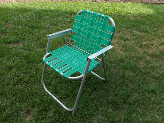 Lawn Chair Folding Aluminum Frame Green New Webbing Arms Fast Ship