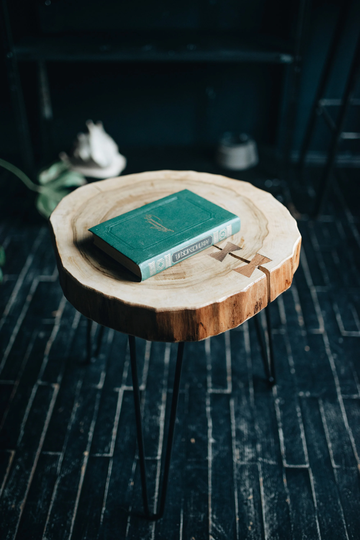 Round Wood Coffee Table, Rustic Walnut Mid Century Side Modern Hairpin Legs Table