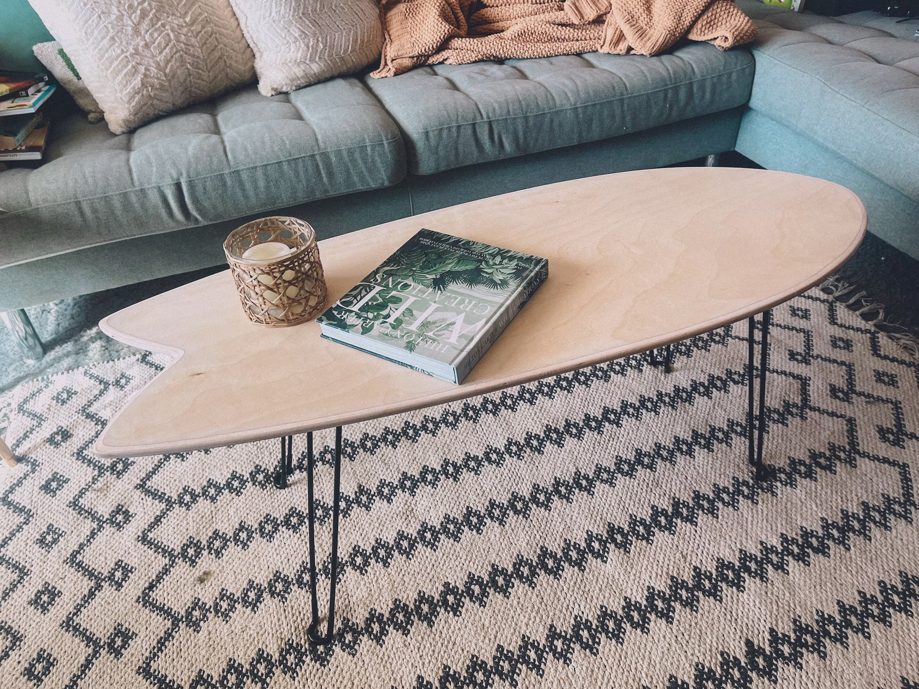Fishtail Surfboard Foldable Coffee Table, Handmade Furniture, Travel Home Decor, Camping, Camping Table
