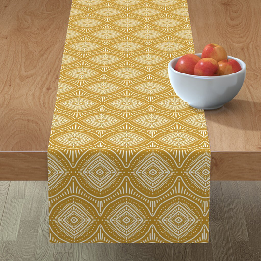 Bohemian Summer Table Runner - Boho Mustard By Designdn Bright Yellow Geo Cotton Sateen Spoonflower