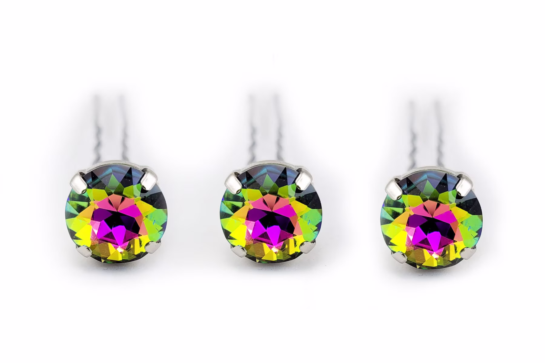 Vitrail Medium Color Rhinestone Hair Pins | Iridescent Green Blue Pink Peacock Colors Jewels | 3