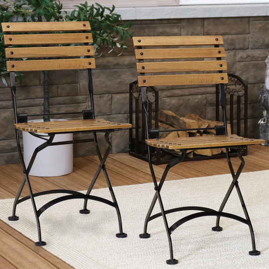Sunnydaze European Chestnut Wooden Folding Bistro Side Chair - Set of 4 - N/A