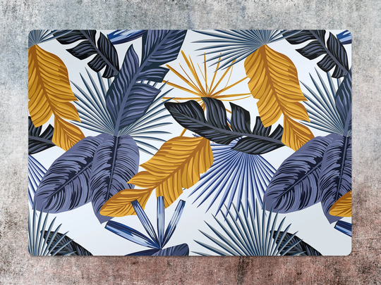 Palm Leaves Chair Mat, Gold Vinyl Floor Purple Protective Exotic Splat Pvc Decorative Comfort Game Room Rug