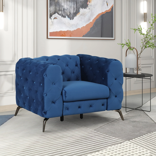 Velvet Upholstered Single Sofa Chair Modern Button Tufted Back Single Sofa with Metal Legs