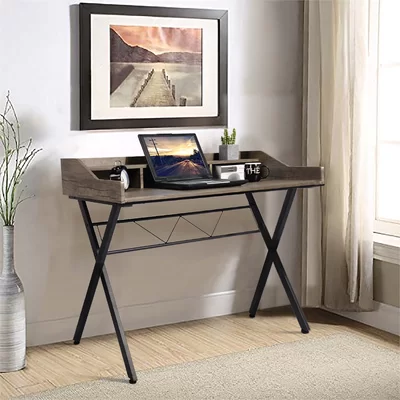 Kiefer 43" Width Industrial Trestle Writing Desk with Hutch