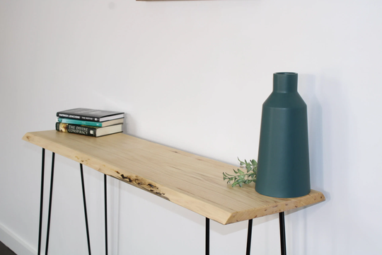 Solid Hickory Live Edge Console Table - Hairpin Legs
