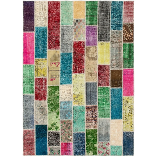 Hand-knotted Color Patchwork Multi Color Wool Rug - 5'7 x 7'10