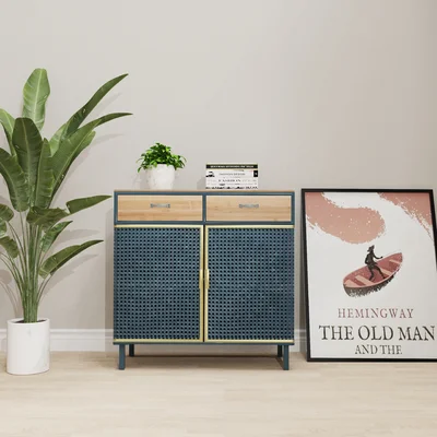 2 Drawer Sideboard, Modern Furniture Decor,Made With Iron + Carbonized Bamboo