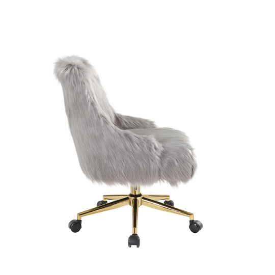 Arundell II Office Chair in Gray Faux Fur Gold Finish