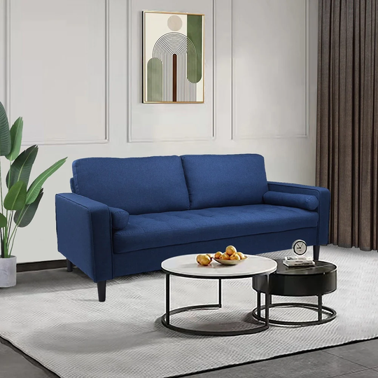 Modern Wood and Fabric Sofa, Soft Loveseat with Square Arms