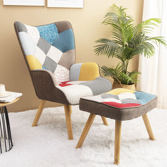 Accent Chair with Ottoman Splicing Cloth Surface