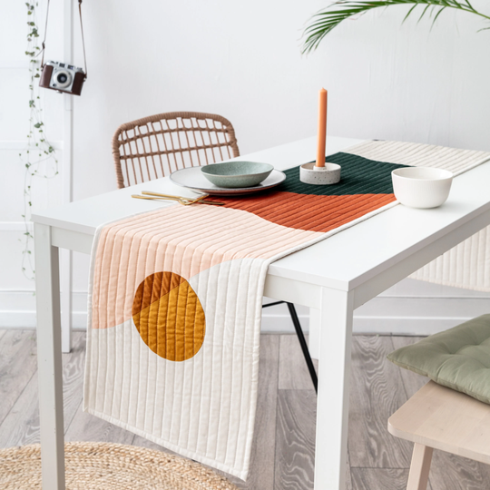 Modern Table Runner - Quilted Fall Dinner Party Decor Boho Thanksgiving