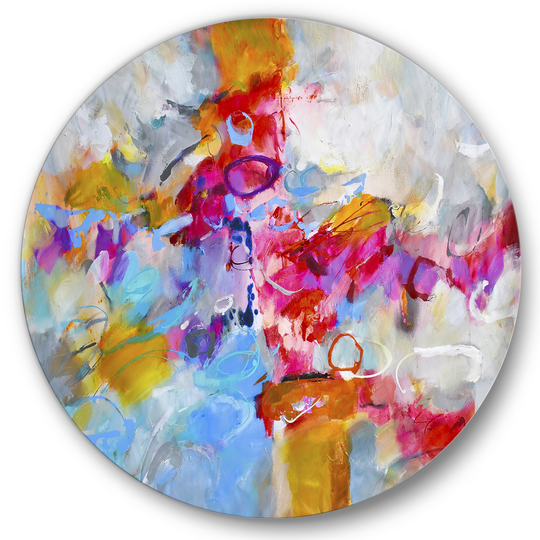 Designart 'Blue And Yellow Color Spatters IV' Modern & Contemporary Metal Circle Wall Art