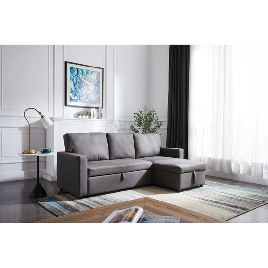 Modern Sectional Sofa Bed Sofa Couch with Pulled Out Bed Reversible Chaise with Storage(Gray)