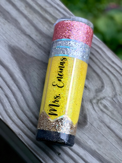 Yellow Teacher Pencil Glitter Tumbler | Teacher Appreciation