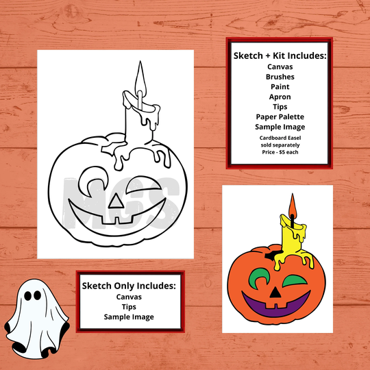 Pumpkin/Pre-Drawn Canvas Pre-Sketched Outlined Sip & Paint Kit Diy Party Halloween