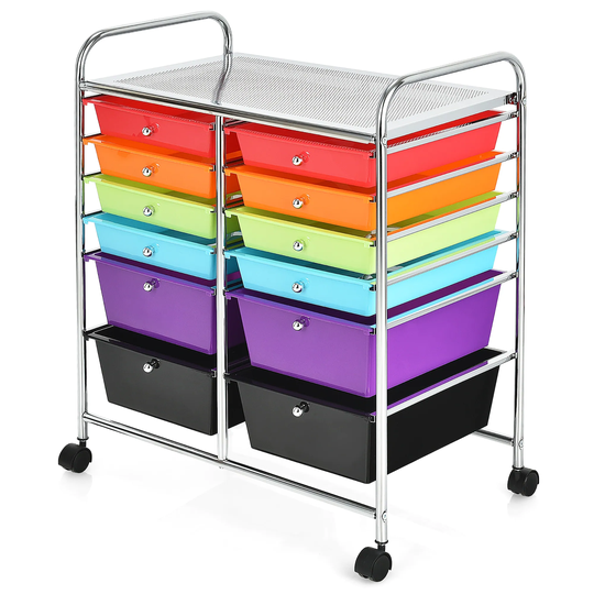 Costway 12 Drawers Rolling Cart Storage Mutlicolor Scrapbook Paper - 25" x 15" x 29.5''
