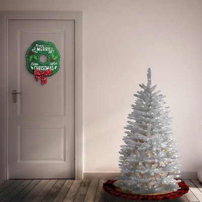 Slender White Realistic Artificial Fir Christmas Tree with Incandescent Steady / Constant Lights