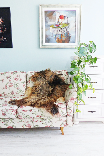 Real Goatskin Sofa Cover, Natural Brown Rug, Genuine Bedspread, Durable Luxurious Rare Breed Hides For Gift