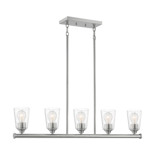 Bransel 5-Light Island Pendant Fixture - Brushed Nickel Finish with Clear Seeded Glass - Brushed Nickel - Brushed Nickel