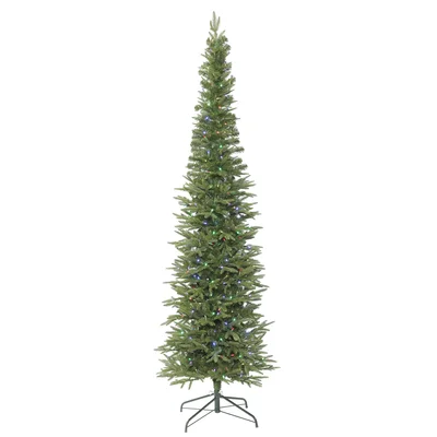 Pencil 4.5' Green Fir Artificial Christmas Tree with 200 LED Multi-Colored Lights with Stand