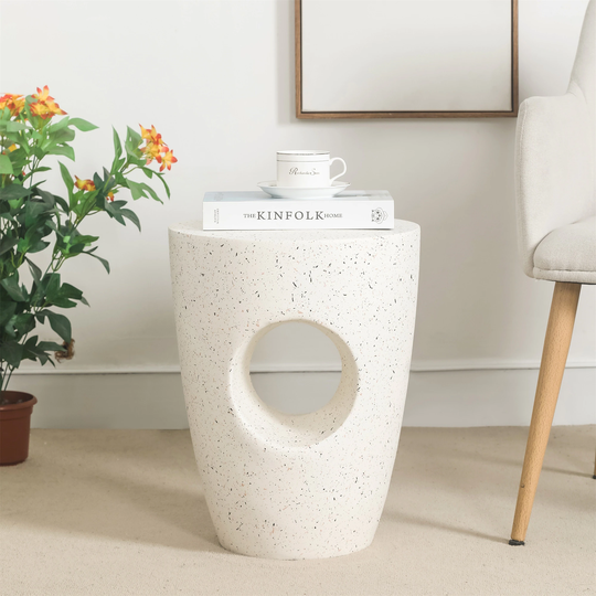 Adeco Concrete Accent End Table Modern Round Outdoor Side Table