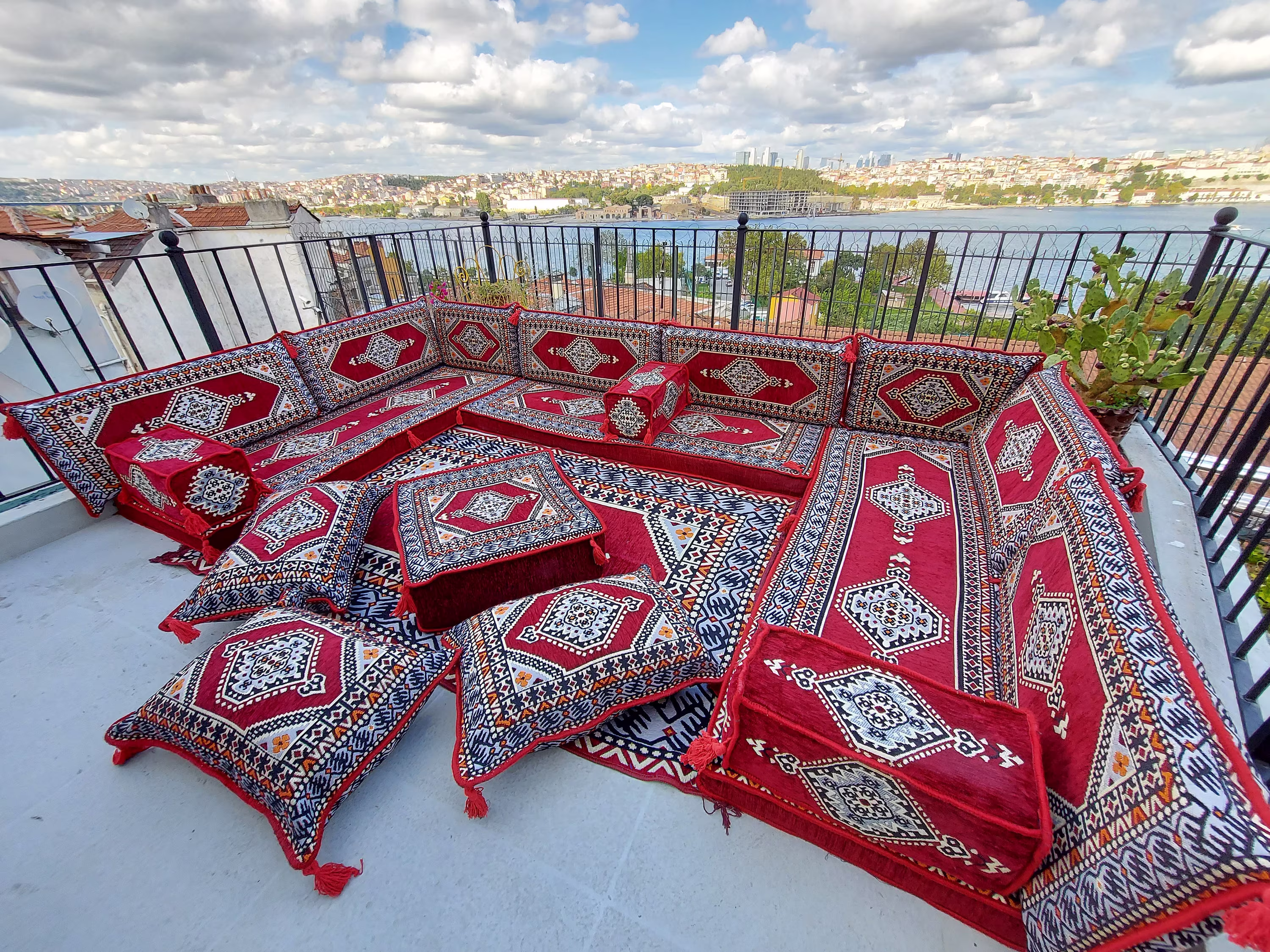 Traditional Floor Cushions, U Shaped Maroon Sectional Sofas, Arabic Sofa Set, Pallet Sofa, Majlis, Yoga Meditation Sofas