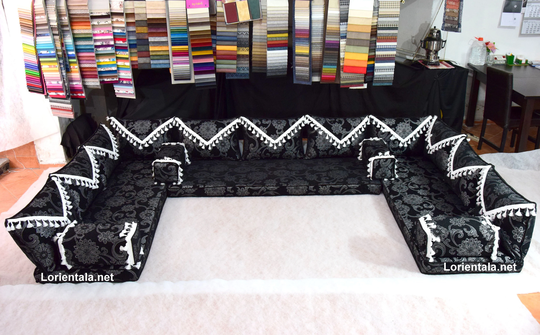 U Shaped Black White Oriental Floor Seating Sofa Turkish Home Decor Arabic Cushions Yoga Meditation Floor Couch Moroccan Bohemian Furniture