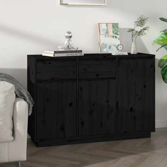 vidaXL Sideboard Black 43.3"x13.4"x29.5" Solid Wood Pine