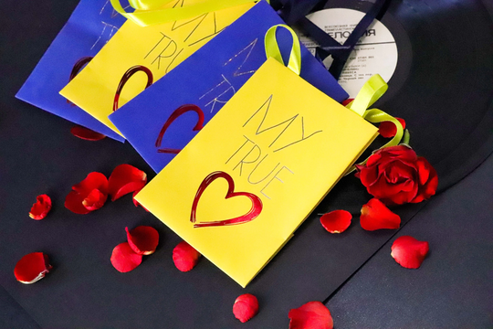 Set Of Colored Paper Bags My True Love. Real Foil Stamping, Beautiful Gift Bags. Kraft Handmade Package