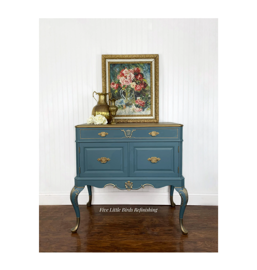 Antique Sideboard. Vintage Server. Painted Blue Buffet. Refinished Media Console. Entryway Table