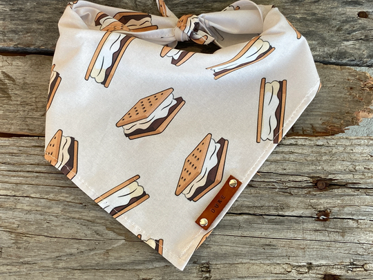 Bandana Dog, Smores, Traditional Tie, Personalized Leather Name Tag Bandanna, Pet Accessories, Dog Bandana, Gifts For Camp Lovers, New Puppy